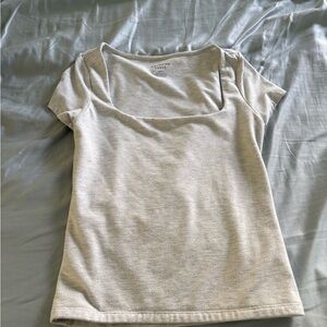 American Eagle Outfitters Fitted Gray Cream Short Sleeve Tee